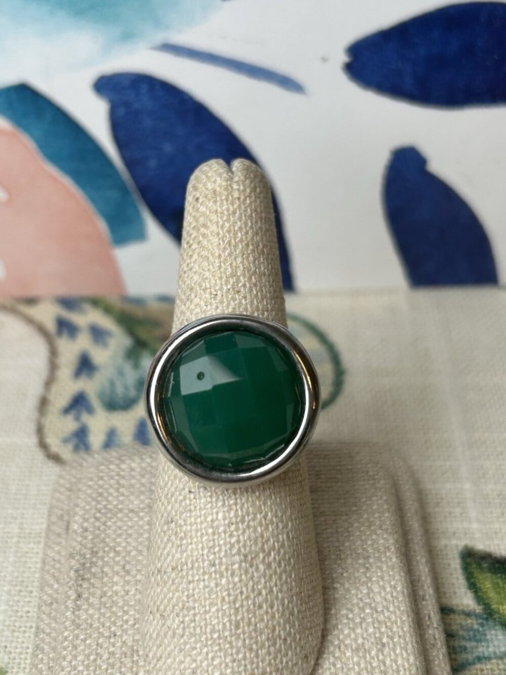 Sterling Silver Green Ring Gemstone Size 6 MCM Retro Statement Jewelry Round Fun - Picture 3 of 12